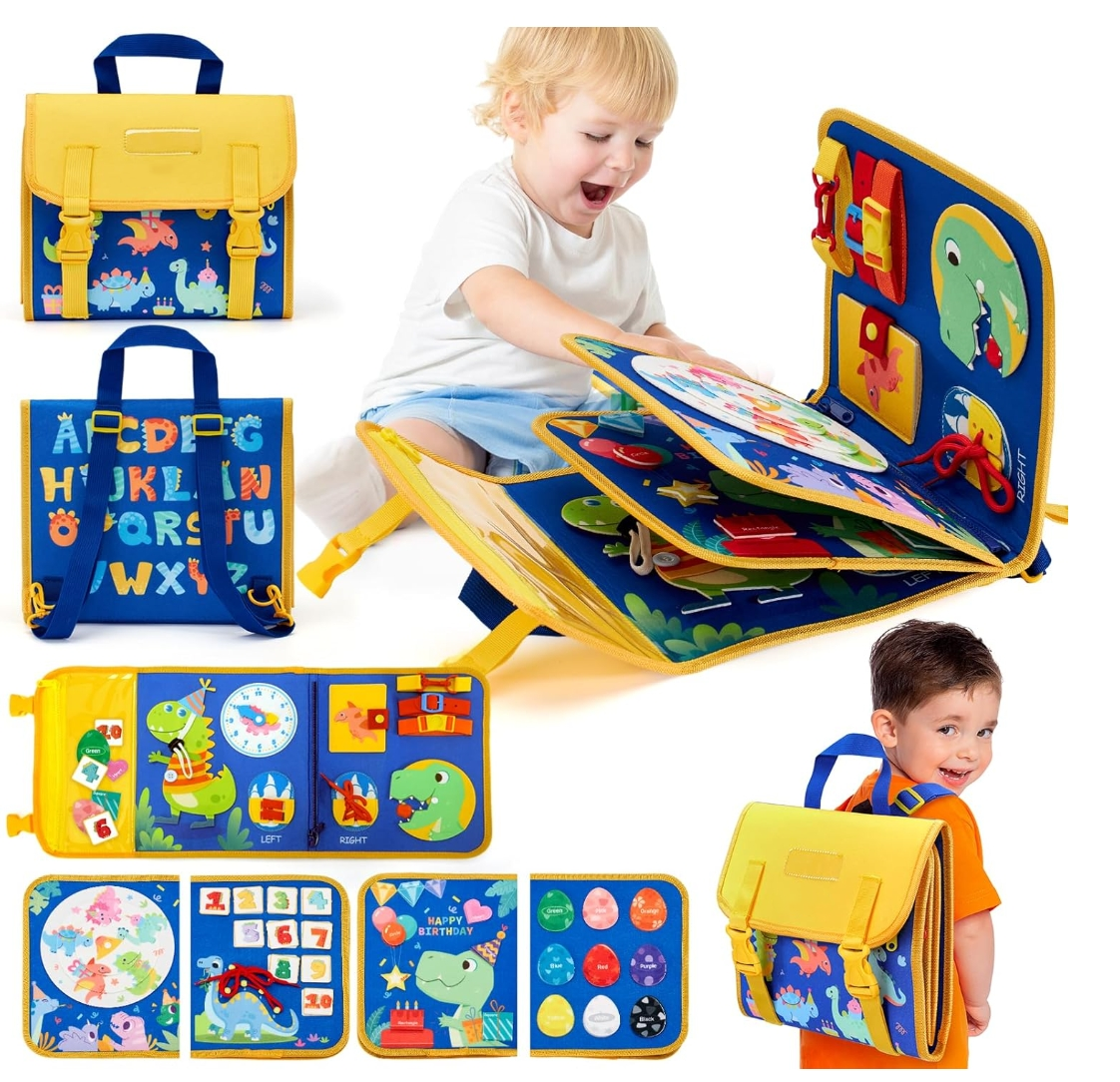 Toddler Toys Busy Board 1-4, Montessori Toys for Ages 2-4, Boy Birthday Gift 18 in 1 Preschool Learning Activities with 12 Life Skills-Numbers,String Beads,Shapes,Colors,Puzzles,Alphabet - Image 6