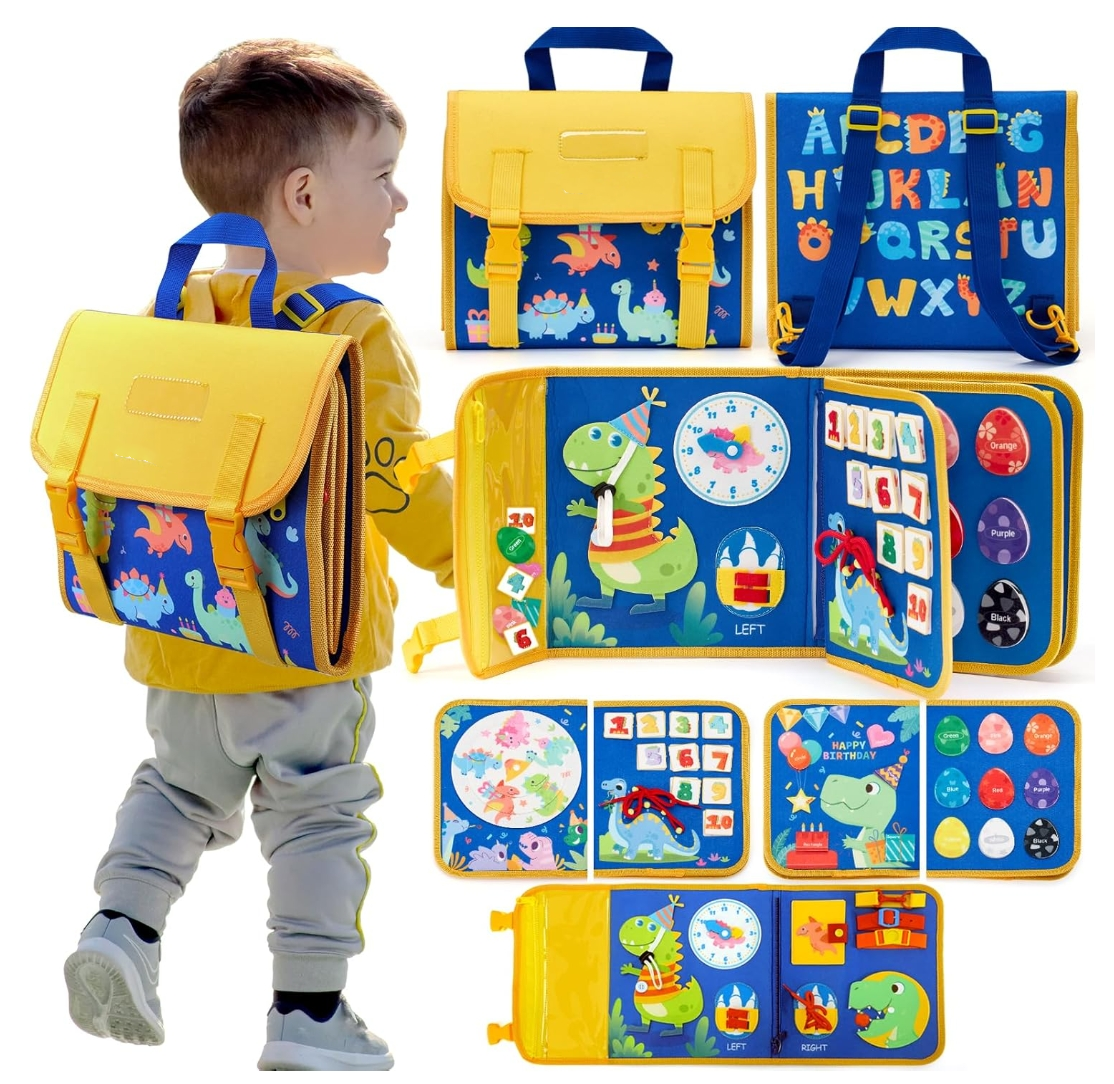 Toddler Toys Busy Board 1-4, Montessori Toys for Ages 2-4, Boy Birthday Gift 18 in 1 Preschool Learning Activities with 12 Life Skills-Numbers,String Beads,Shapes,Colors,Puzzles,Alphabet - Image 9