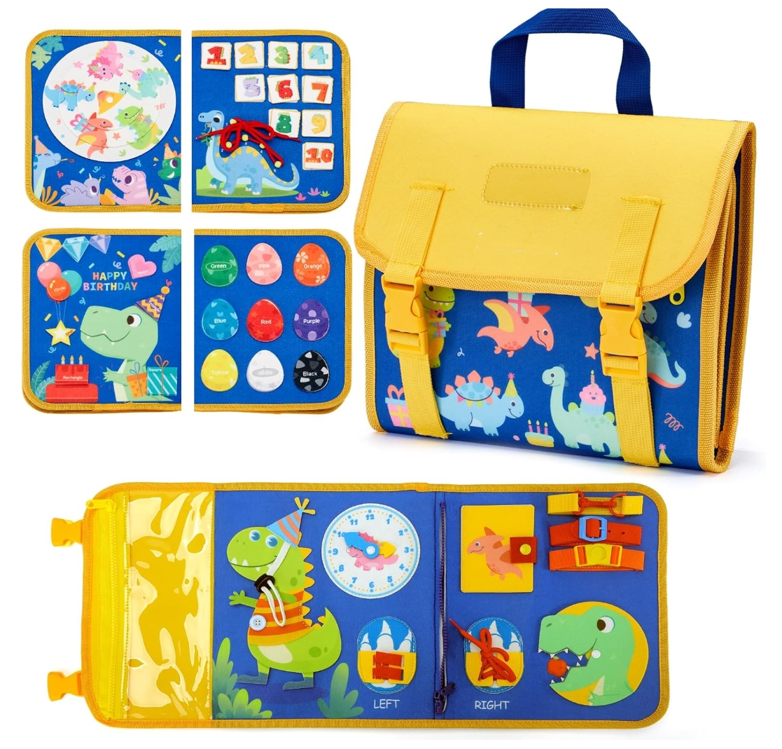 Toddler Toys Busy Board 1-4, Montessori Toys for Ages 2-4, Boy Birthday Gift 18 in 1 Preschool Learning Activities with 12 Life Skills-Numbers,String Beads,Shapes,Colors,Puzzles,Alphabet